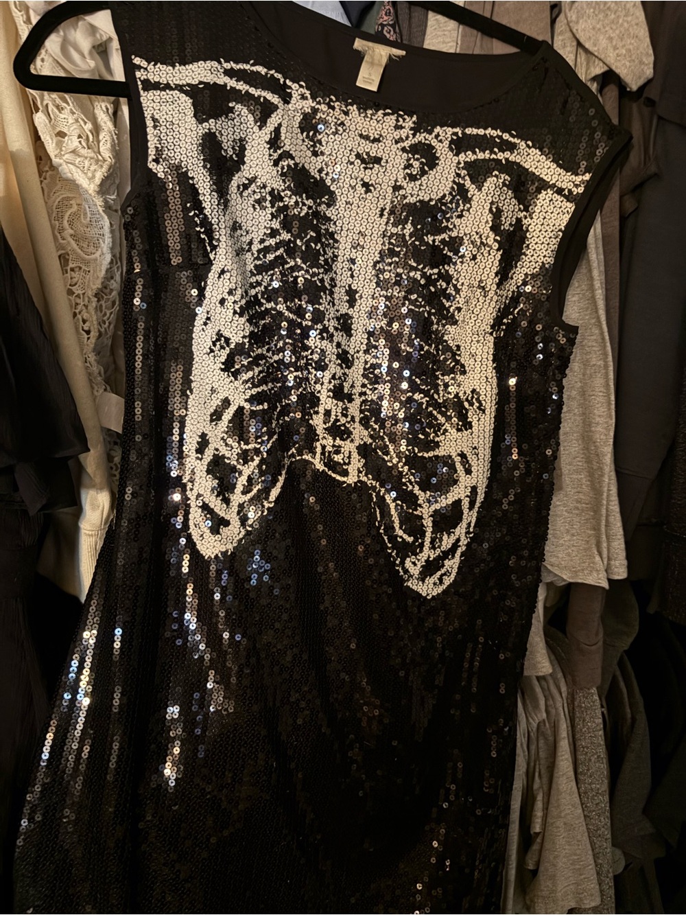 Sequin Ribcage Graphic Tank Dress Black s